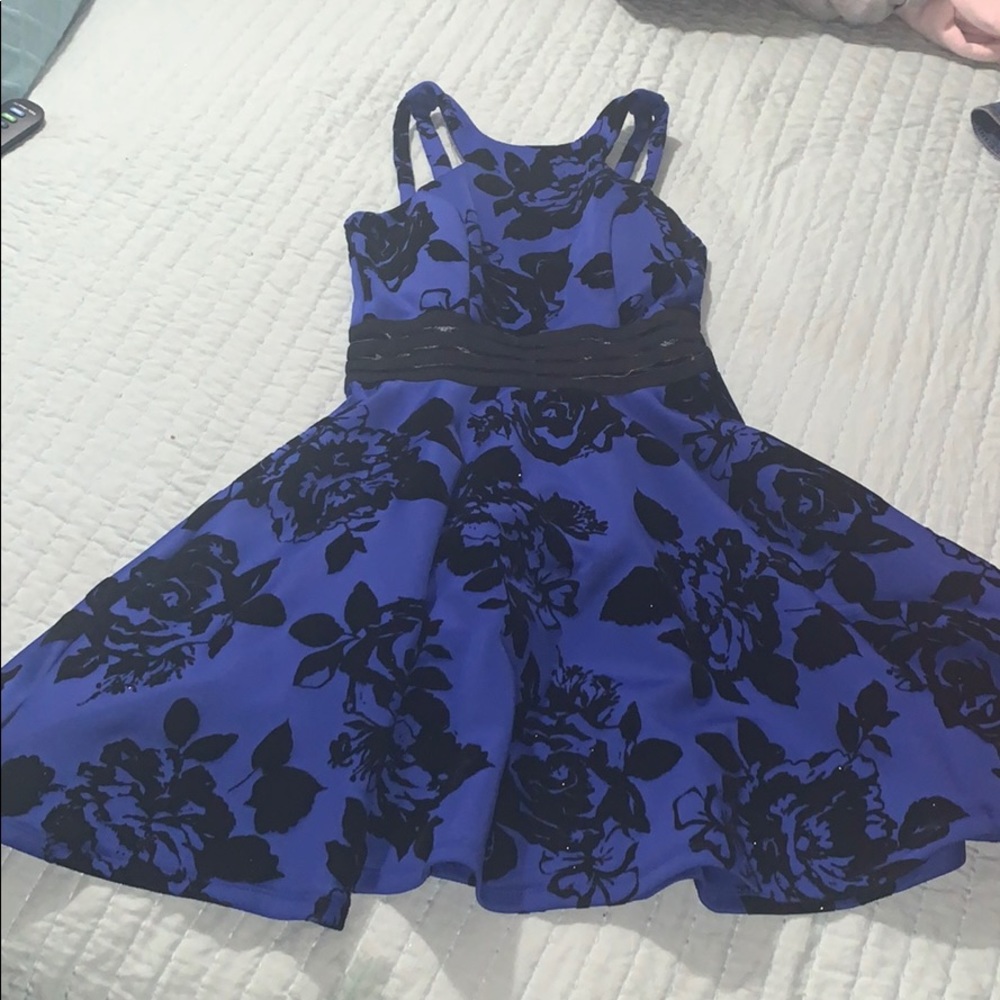 A blue prom dress with flowers